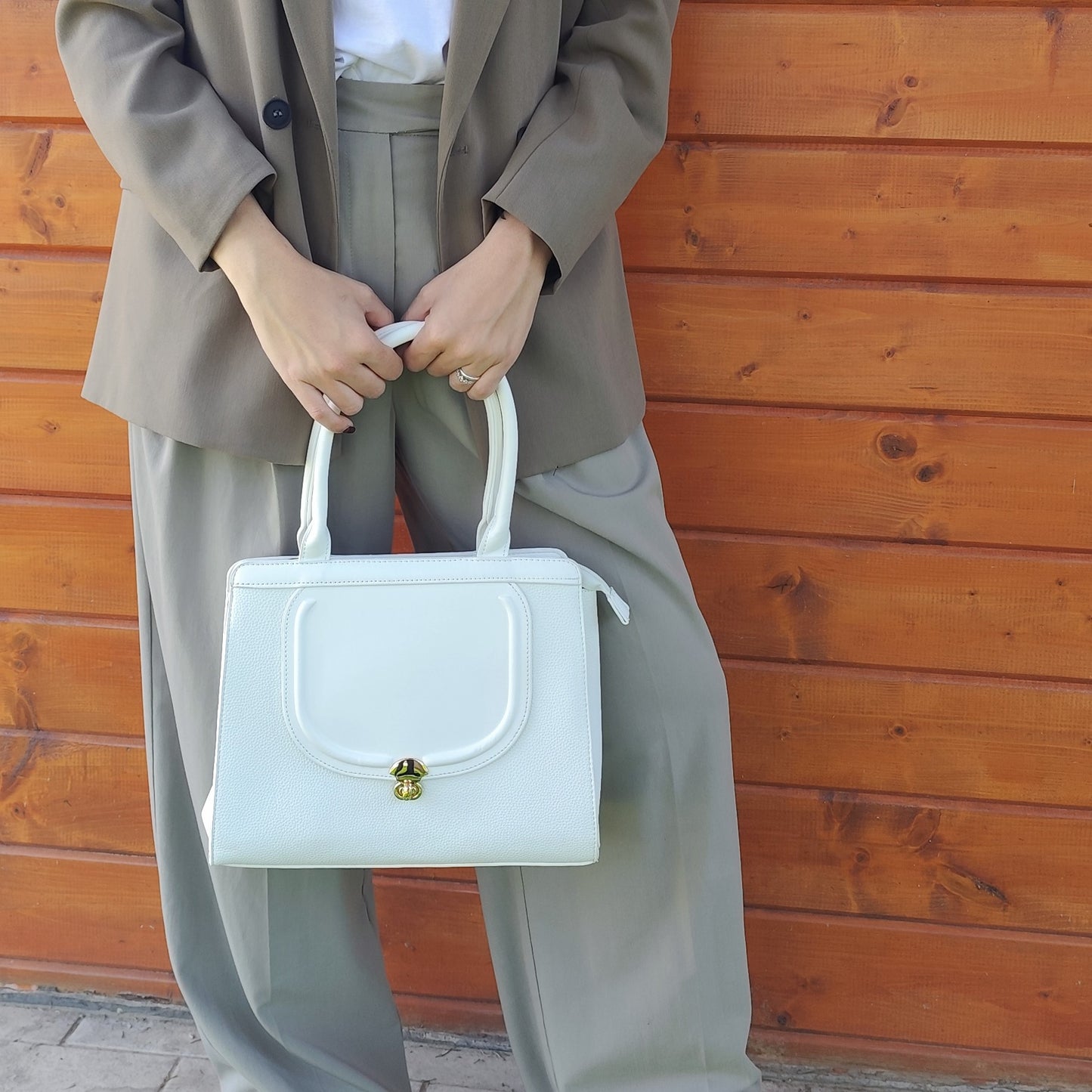 Borsa a spalla White Fresh con pochette