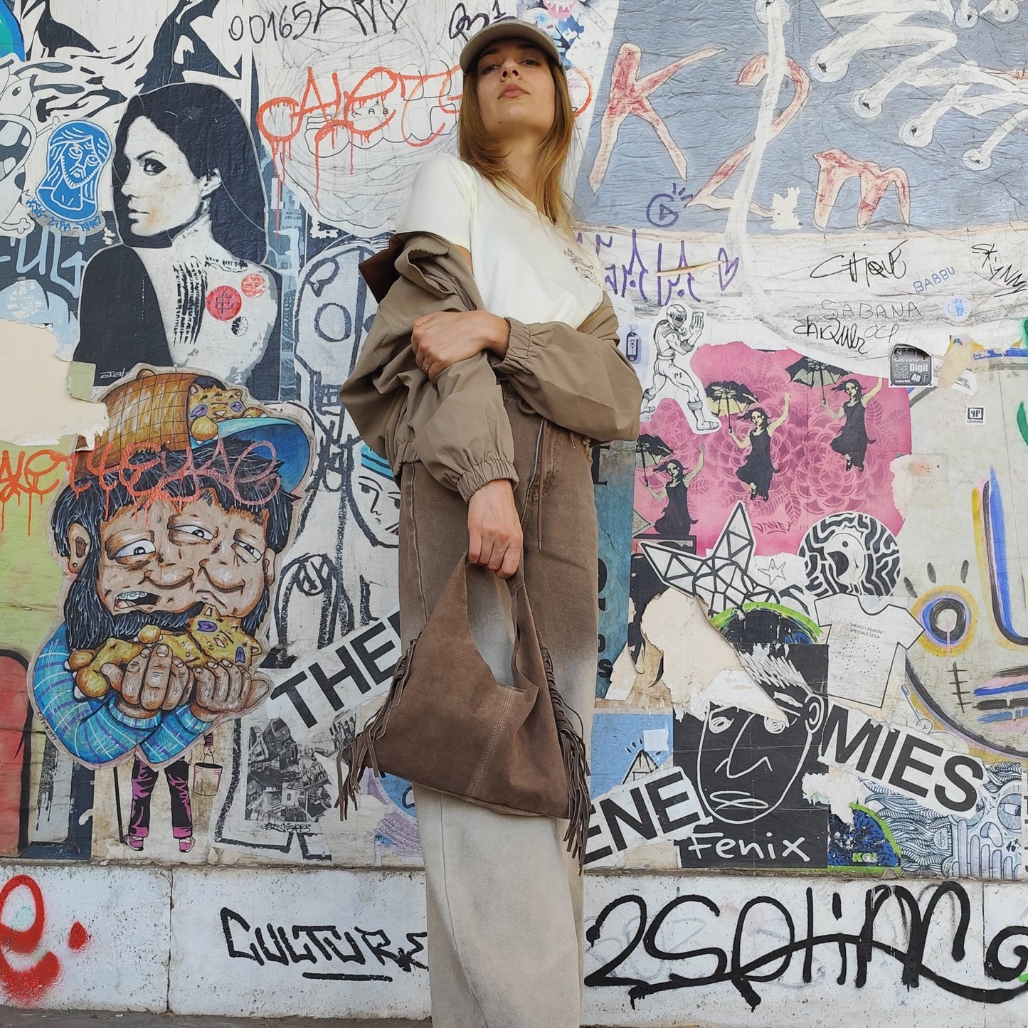 Borsa a spalla Suede Fringe